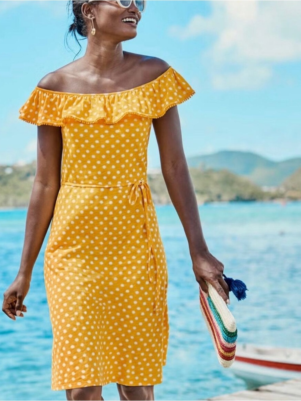 BODEN NWT Yellow Happy, Spot Star Midi Dress
